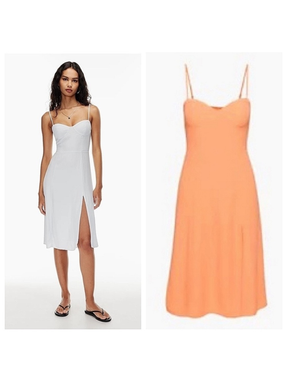 Spaghetti Strap Sweetheart Midi Dress - Orange color